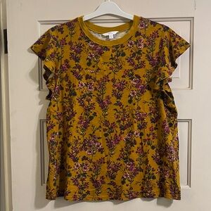 Floral Mustard Ruffle Sleeve Tee